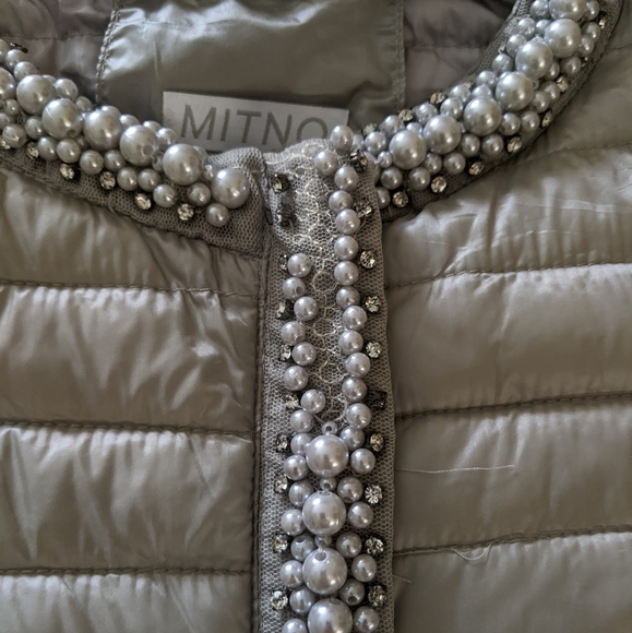 Italian Pearl Trimmed Gray Slim Puffer Jacket Size XL - Picture 9 of 14
